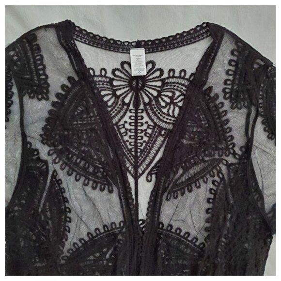 Black Boho Sheer Embroidered Lace Ruana Duster Kimono Cover-Up Size XXL-XXXL - Picture 4 of 8